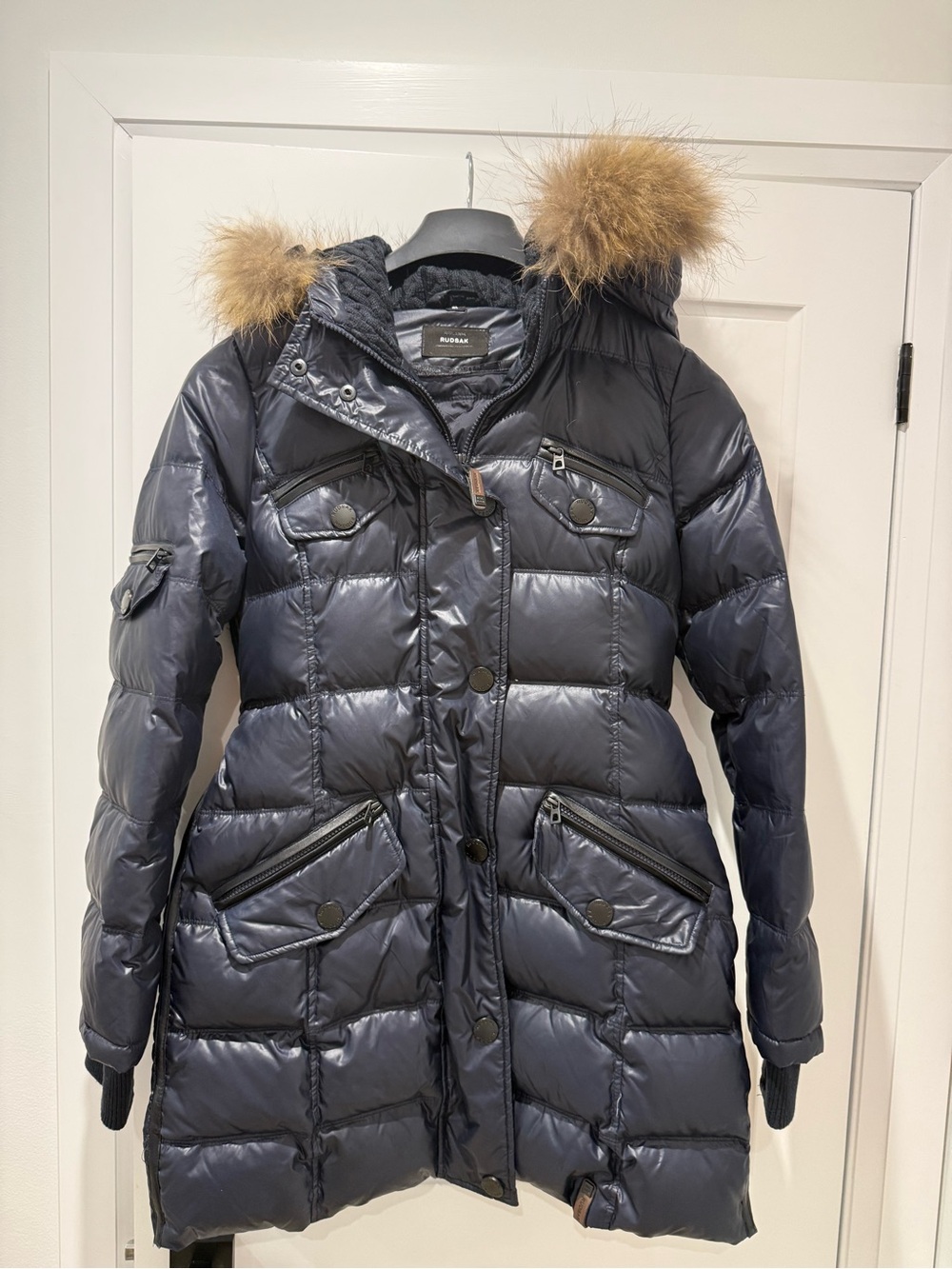RUDSAK Navy Quilted Down Puffer Coat with Fur-Trim Hood